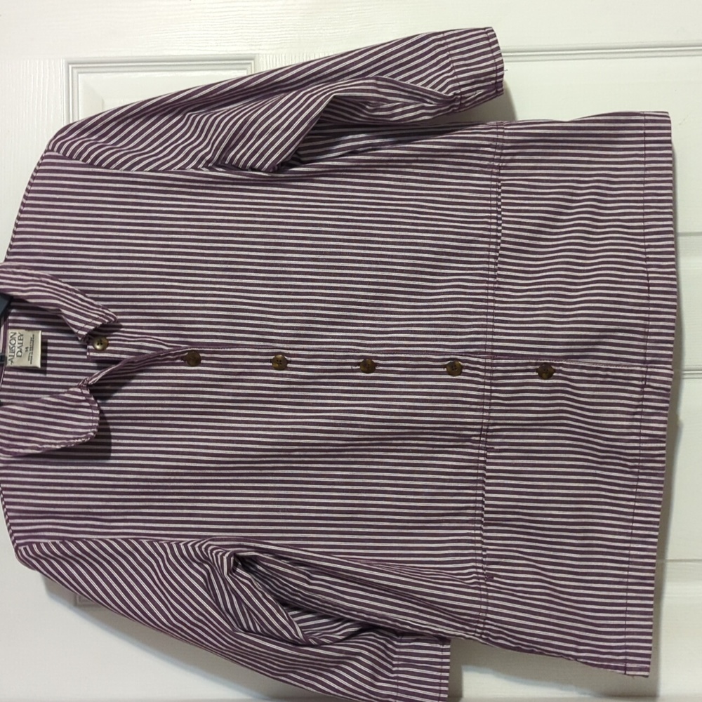 Allison Daley Womens Purple White‎ Striped 100% Cotton 3/4 Sleeve Shirt Size 14